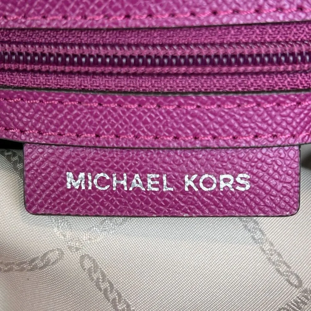 Michael Kors Houston Double Zip Crossgrain Leather Satchel Crossbody Bag Garnet